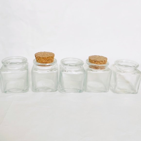 Set/Lot of 5 Pcs Vtg Apothecary / Spice Glass Jars With Stoppers - Picture 1 of 6